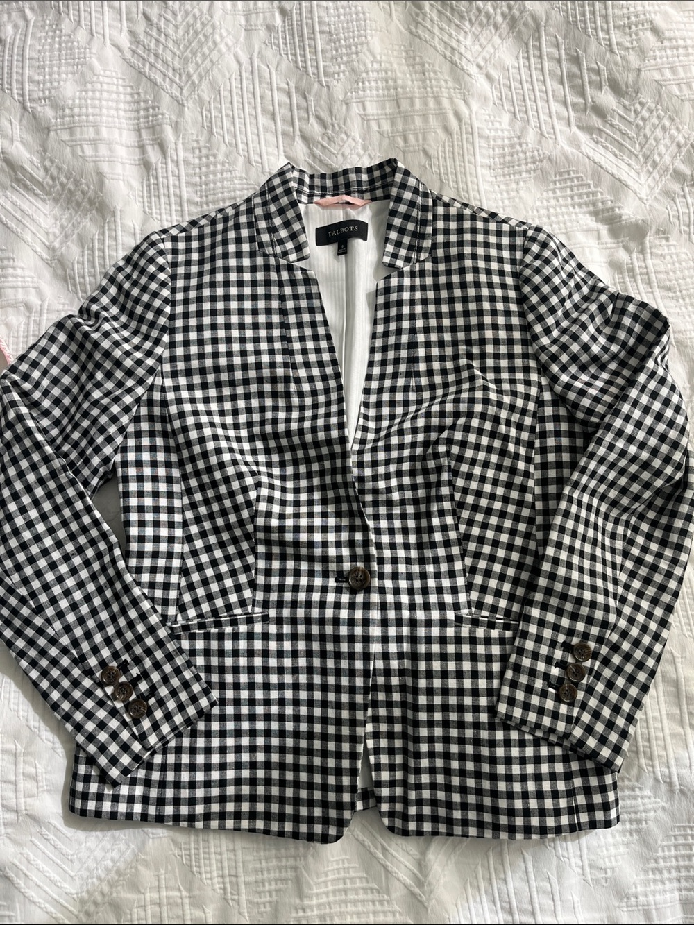 Talbots Black & White Gingham Single-Button Blazer